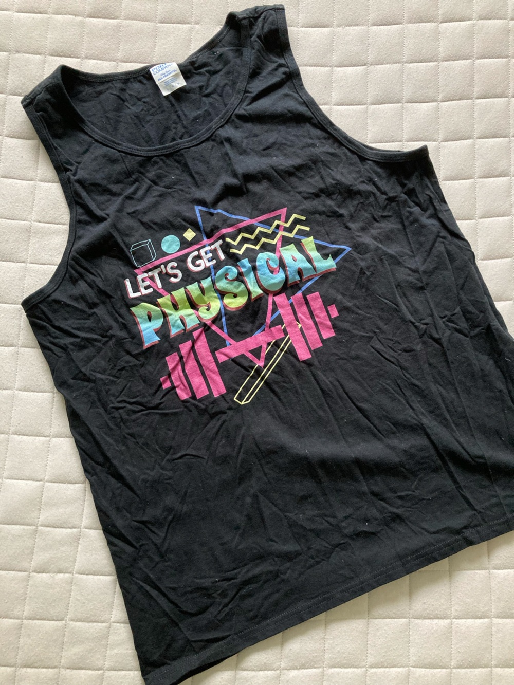 Port and Company Men’s Black Tank Top w/ Neon Retro 'Let's Get Physical' Graphic